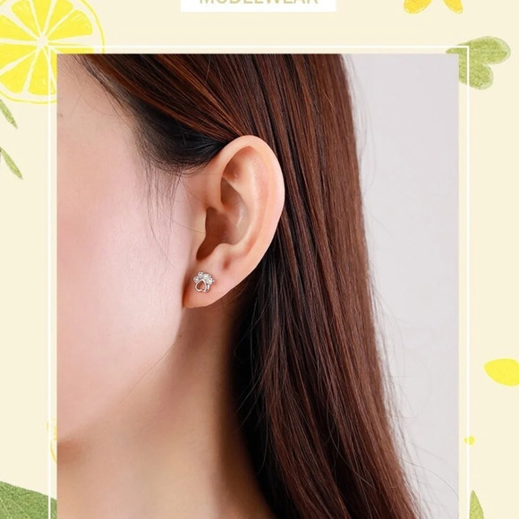 Ailmay Real 925 Sterling Silver Pet Paw Footprint Stud Earrings - Picture 3 of 5